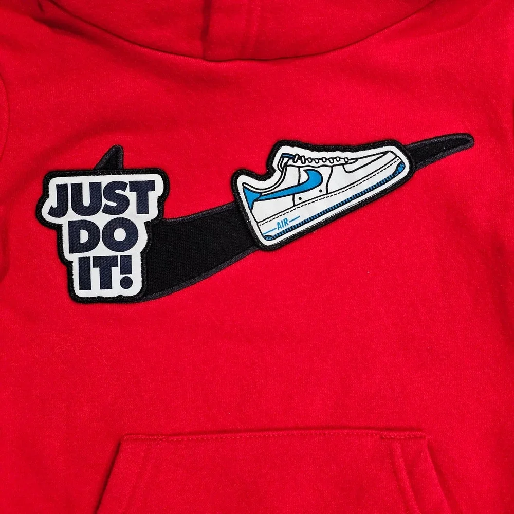 Nike Just Do It Kids 3T Red Air Force 1 Graphic Hoodie Pullover Sweatshirt